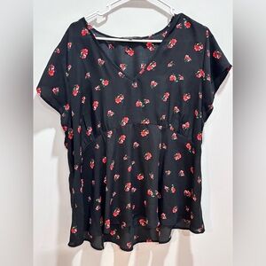 🌸 Sweet Rain Sheer Black Floral Babydoll Blouse (Size 2XL) 🌸
